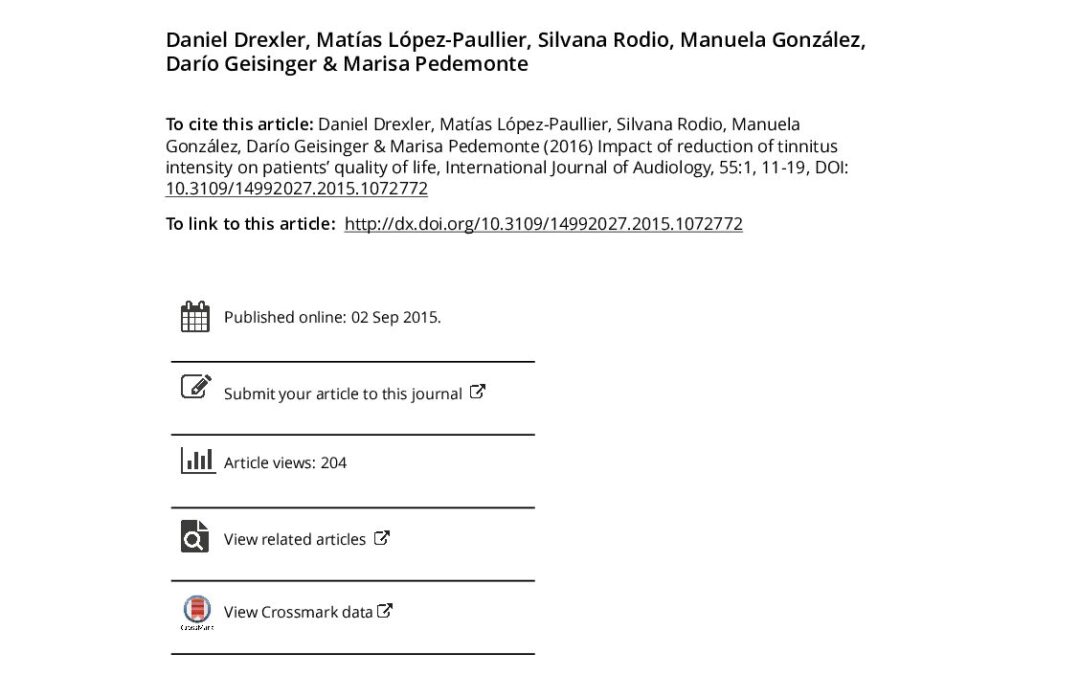 Reducción del tinnitus (−14,1 dB) y mejora clínica en THI/TRQ/TFI (2016)