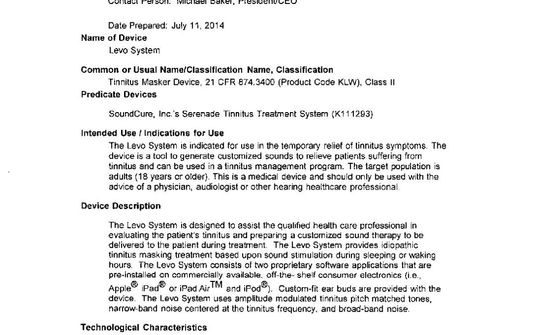 Aprobación FDA 510(k) del Levo System (K140845)