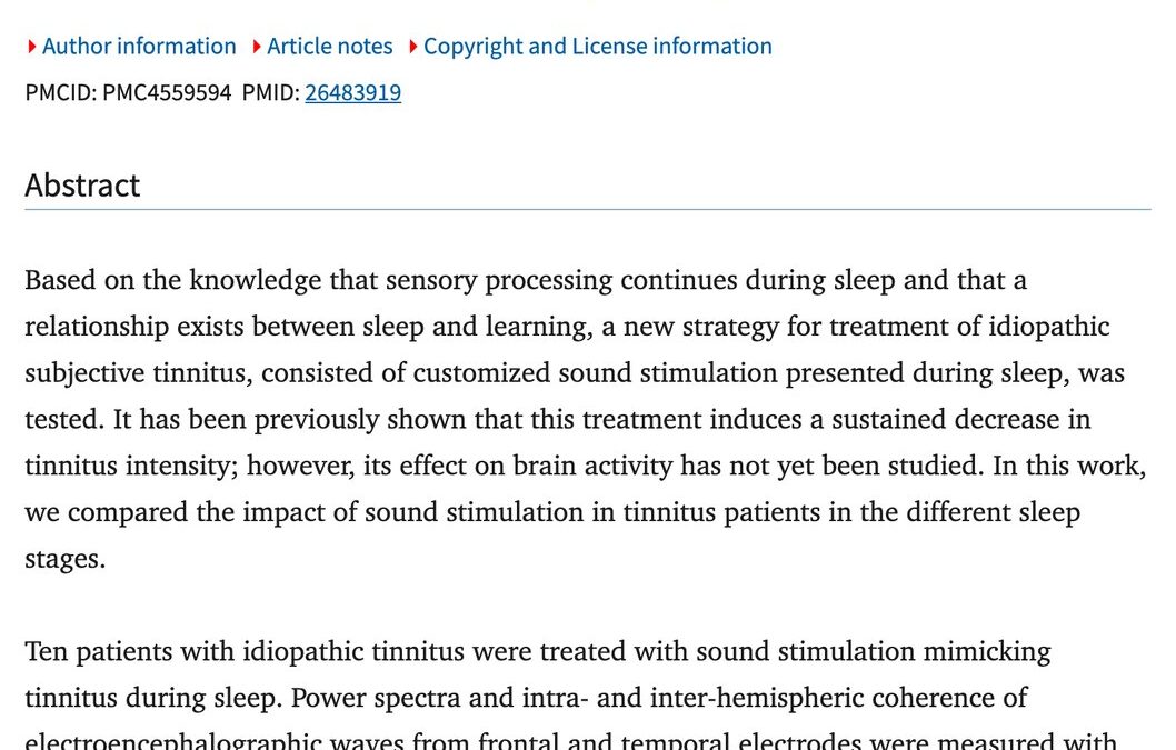 El sonido modifica la&nbsp;actividad cerebral durante el&nbsp;sueño en&nbsp;pacientes con&nbsp;tinnitus&nbsp;(2014)